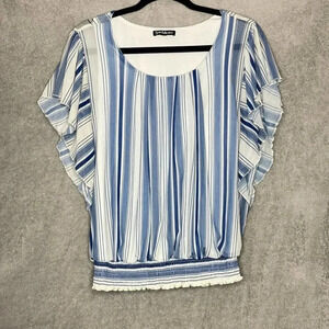 Sara Michelle Womens Top Small Blue Striped Short Sleeve Scoop Neck Casual